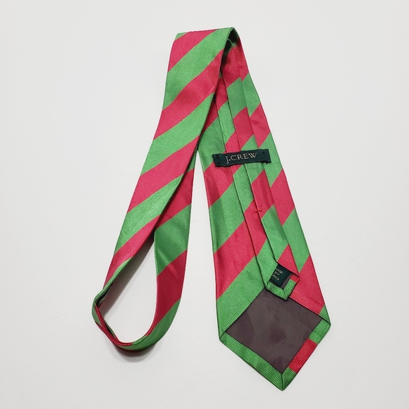 J. Crew Green & Pink Stripe Men's Pointed Silk Necktie Repp Fabric 58x3.5" - Picture 5 of 5